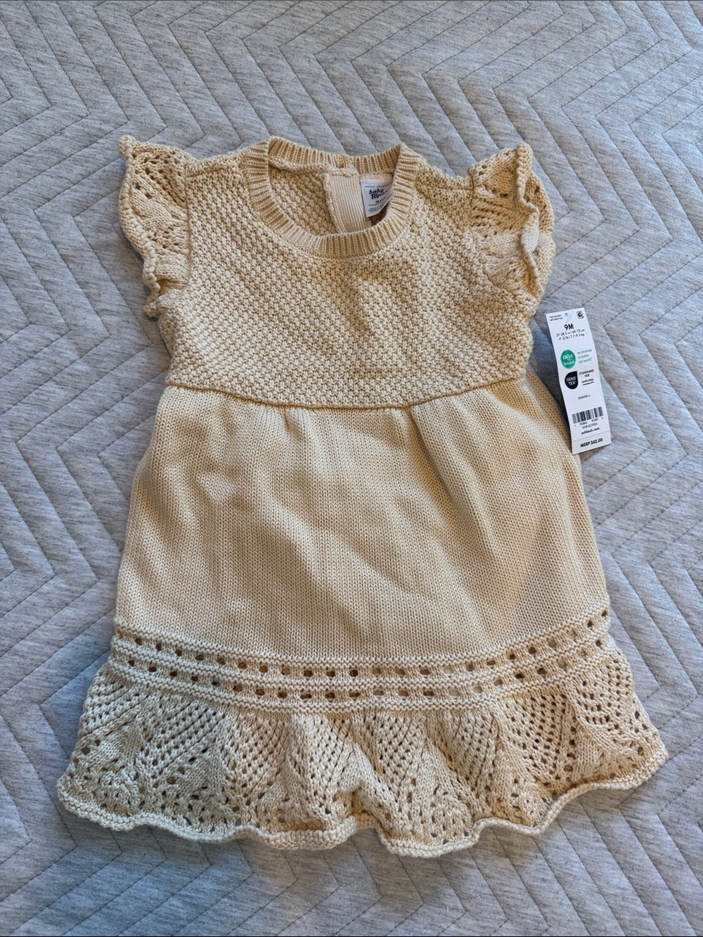 Baby B’gosh Girl Cream Knit Dress with Crochet Hem - Unbranded